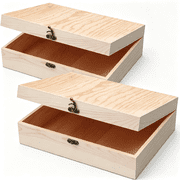 XIBUFE 2-Pack Unfinished Wooden Box with Hinged Lid for Crafts Diy Storage Jewelry Wooden Boxes Pine Box - 12" X 9" X 3.35"