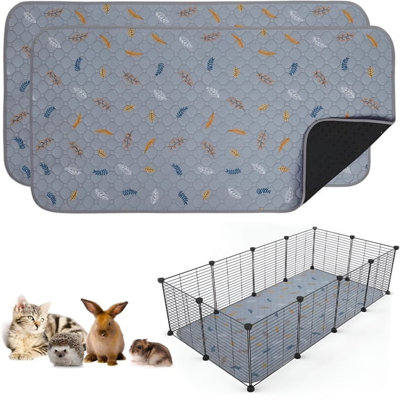 XIBUFE 2 Pack Washable Guinea Pig Pee Pads, 24" X 48" Waterproof Reusable Guinea Pig Cage Liners, Absorbent Bedding Training Mat for Small Animal Guinea Pigs Rabbit Bunny Hamster - Light Grey