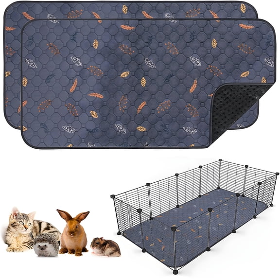 XIBUFE 2 Pack Washable Guinea Pig Pee Pads, 24" x 48" Waterproof Reusable Cage Liners, Absorbent Bedding Mat for Small Animal Guinea Pigs Rabbit Bunny Hamster