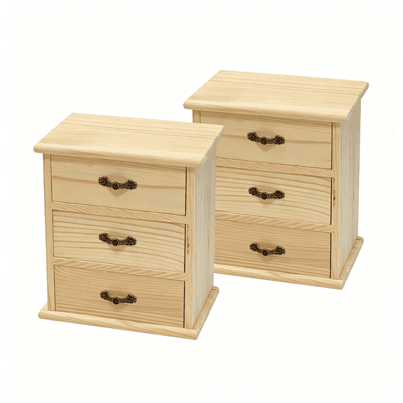 XIBUFE 2 Pack Wooden Box with 3 Mini Drawers for Jewellery,Unfinished Wood Surface Box,Small Wooden Organizer Storage Box for Arts Crafts Diy Project Natural Wooden Box