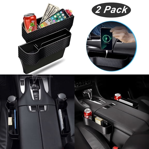 XIBUFE 2 Packs Car Seat Gap Filler Organizer,Multifunctional Seat Gap Storage Box with Cup Holder,Car Seat Gap Filler 2 Pack Car Seat Crevice Storage Box,Universal Fit All Cars,Black