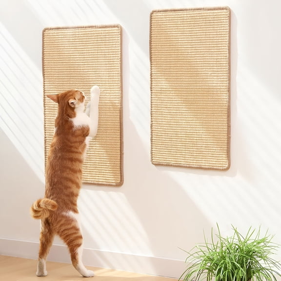 XIBUFE 2 Packs Cat Scratching Mat, 23.6 x 15.7 Inch Natural Sisal Cat Scratch Pad Mats for Indoor Cats, Horizontal Cats Wall Scratcher Kitten Floor Rug with Sticky Tape, Furniture Protector