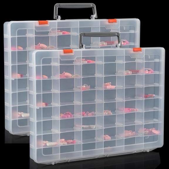 XIBUFE 2 Packs Large 48 Grids Clear Plastic Organizer Boxes with Dividers Adjustable Compartment Organizer Boxes for Jewlery Storage Bead Organizer Rock Collection Box,Grid Box for Nail