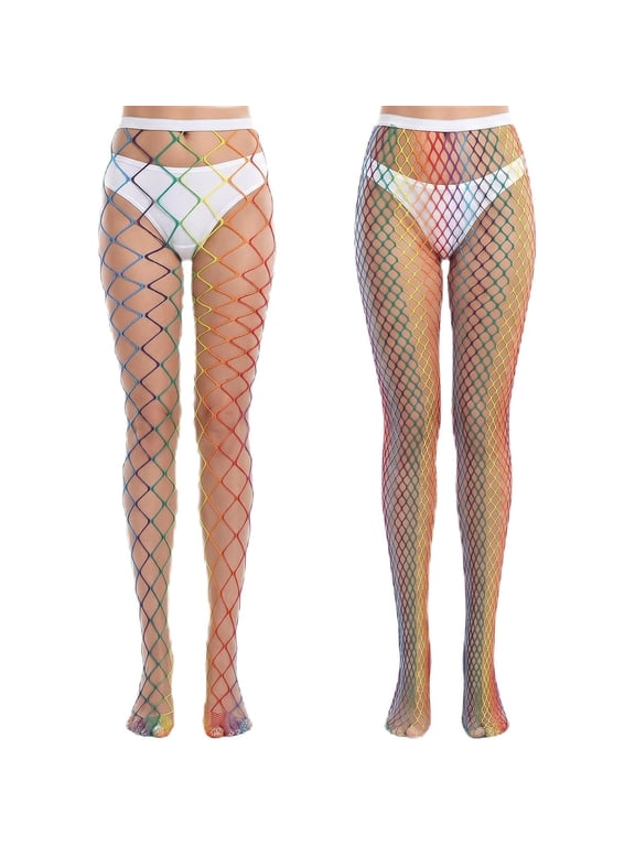 2 Pairs Rainbow Fishnet Socks,Rainbow Fishnet Tights,High Waist Tights,With Medium Large Fishnet Sizes,For Women,Fishnet Stocking,For Halloween,Lgbtq Pride,Funky Style,Parties,Raves