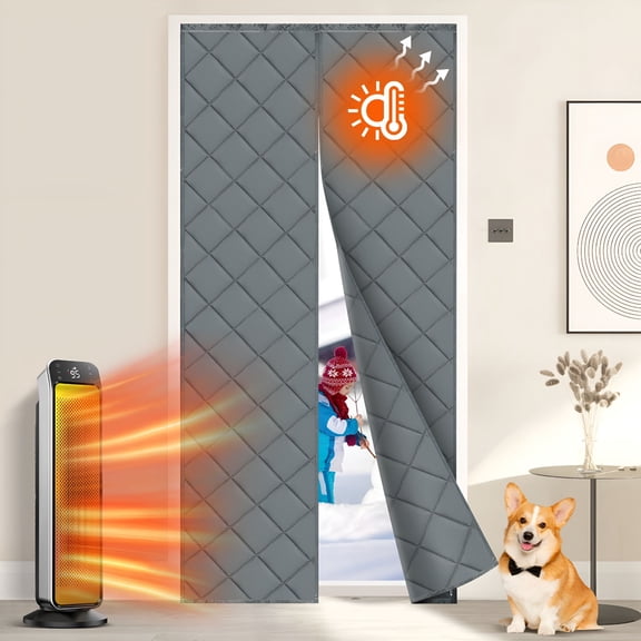 XIBUFE 2 Panels Cotton Thermal Door Screen Draft Stopper Cover,35"X 82" Magnetic Thermal Curtains for Winter,Thermal Insulated Door Curtain for Doors Thermal Door Cover for Winter