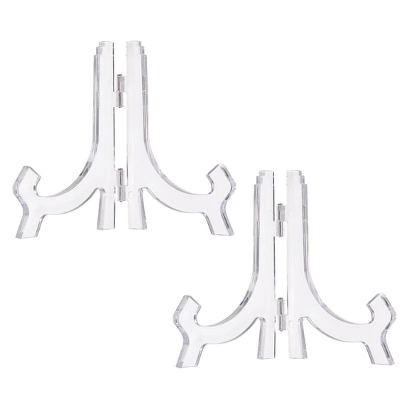 XIBUFE 2 Pcs 4" Acrylic Easel Display Stand,Folding Plate Display Stands Holder for Display Frames,Clear Plate Holders for Displaying