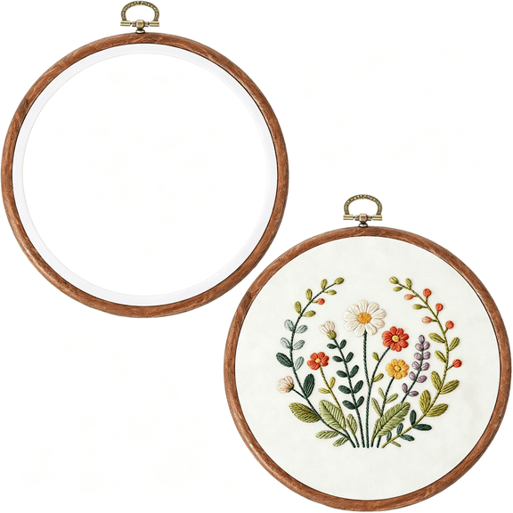 XIBUFE 2 Pcs 6 Inch Embroidery Hoop Frame,Cross Stitch Decorative Embroidery Hoop Wood Circle 6In,Wooden Embroidery Hoops Display Frame for Hanging Ornaments Decor,Diy Art Craft Sewing