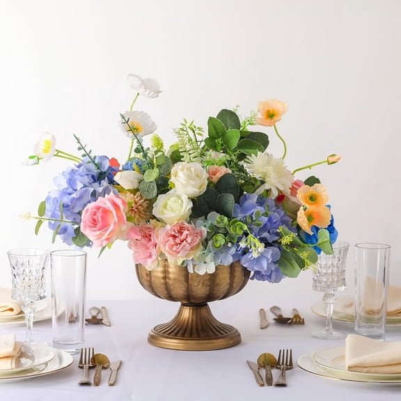 XIBUFE 2 Pcs Distressed Vintage Gold Compote Vase for Centerpieces Compote Bowl 8'' Wide Vintage Decorative Antique Urn Planter Vase for Wedding Event Anniversary Party Outdoor Activity