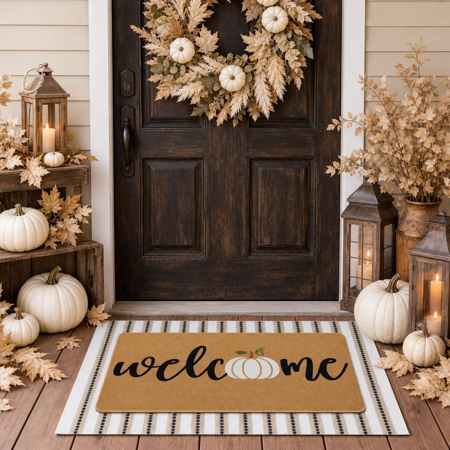 Layered Rug Entry XIBUFE 2 Pcs Fall Layered Doormat Set, Farmhouse Pumpkin Welcome Mat ...