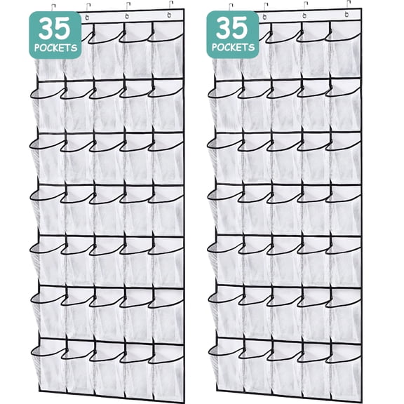 XIBUFE 2 Pcs Large Hanging Shoe Rack,35 Pocket Shoe Holder Hanger Closet Organizers and Storage,Door Organizer Hanging,White