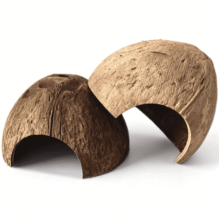 XIBUFE 2 Pcs Natural Coconut Reptile Hideouts Lizard Hut Hermit Crab Hut Aquarium Fish Hide Cave Spider Snail Climber Toys