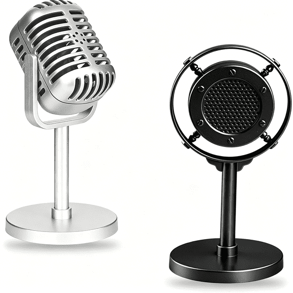 XIBUFE 2 Pcs Retro Decor Microphone Prop,Toy Microphone,Vintage Decor,2 Models Plastic Microphone,Vintage Microphone,Party Decoration,Photography Props,Shooting Background