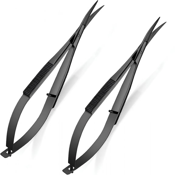 XIBUFE 2-Piece 4.7 Inch Embroidery Scissors-Spring Action,Curved Tip Eyebrow&Craft Scissors (Stainless Steel,Black)