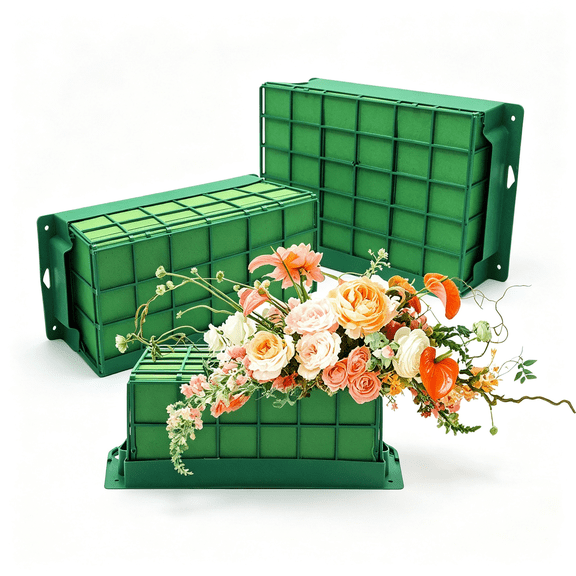 XIBUFE 2 Pieces Floral Foam Cage,Flower Arrangements Supplies with Rectangle Holder,Bricks for Fresh Flower Wedding Holiday Decorations Floral Foam Blocks