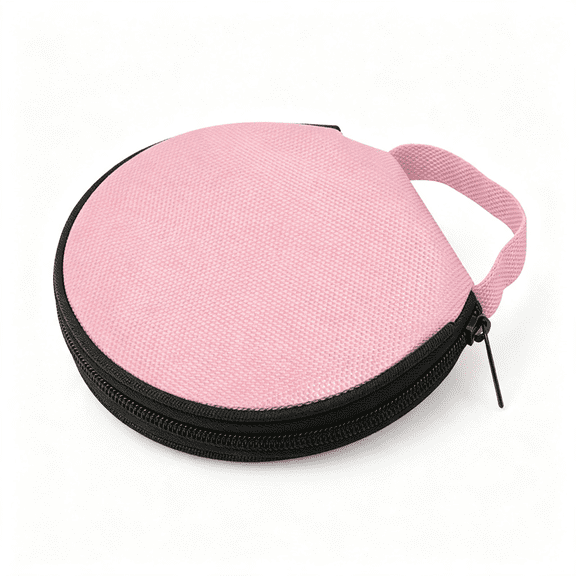 XIBUFE 20 Capacity Cd Case,Dvds Wallet Holder Portable Round Oxford Disc Cd Dvd Vcd Wallet Storage Bag Case Binder Organizer for Car Home Office Travel (Pink)