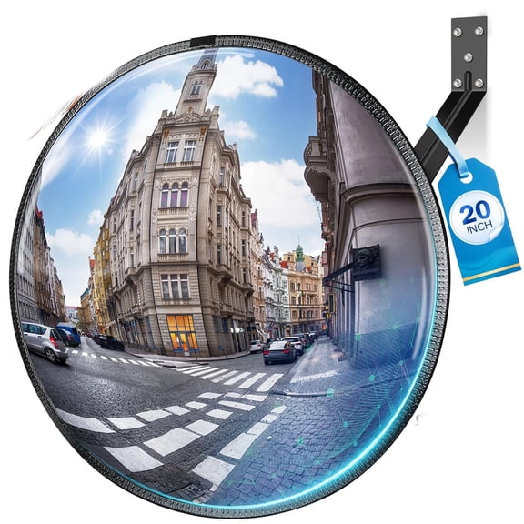 XIBUFE 20"Hd Acrylic Convex Mirror-160 Adjustable Wide Angle View,Leather Frame&Abs Back,Blind Spot Mirror for Indoor/Outdoor Usein Garage,Warehouse,Driveway,Store&Office Security