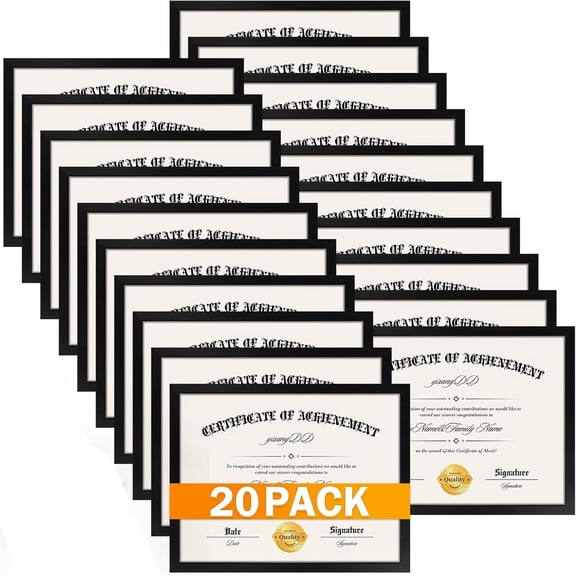 XIBUFE 20 Pack Certificate Frames 8.5 X 11, College Diploma Frame with Clear Plexiglass, Black Degree Document Frame for Wall and Tabletop Display 8.5 by 11 Picture Frame