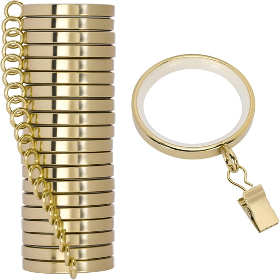 XIBUFE 20 Pack Easy Glide Curtain Rings with Clips,Metal Drapery Rings with Silent Nylon Inserts,2 Inch Diameter(1-5/8 Inch Inside Diameter)Gold Curtain Rod Clips&Rings for Windows