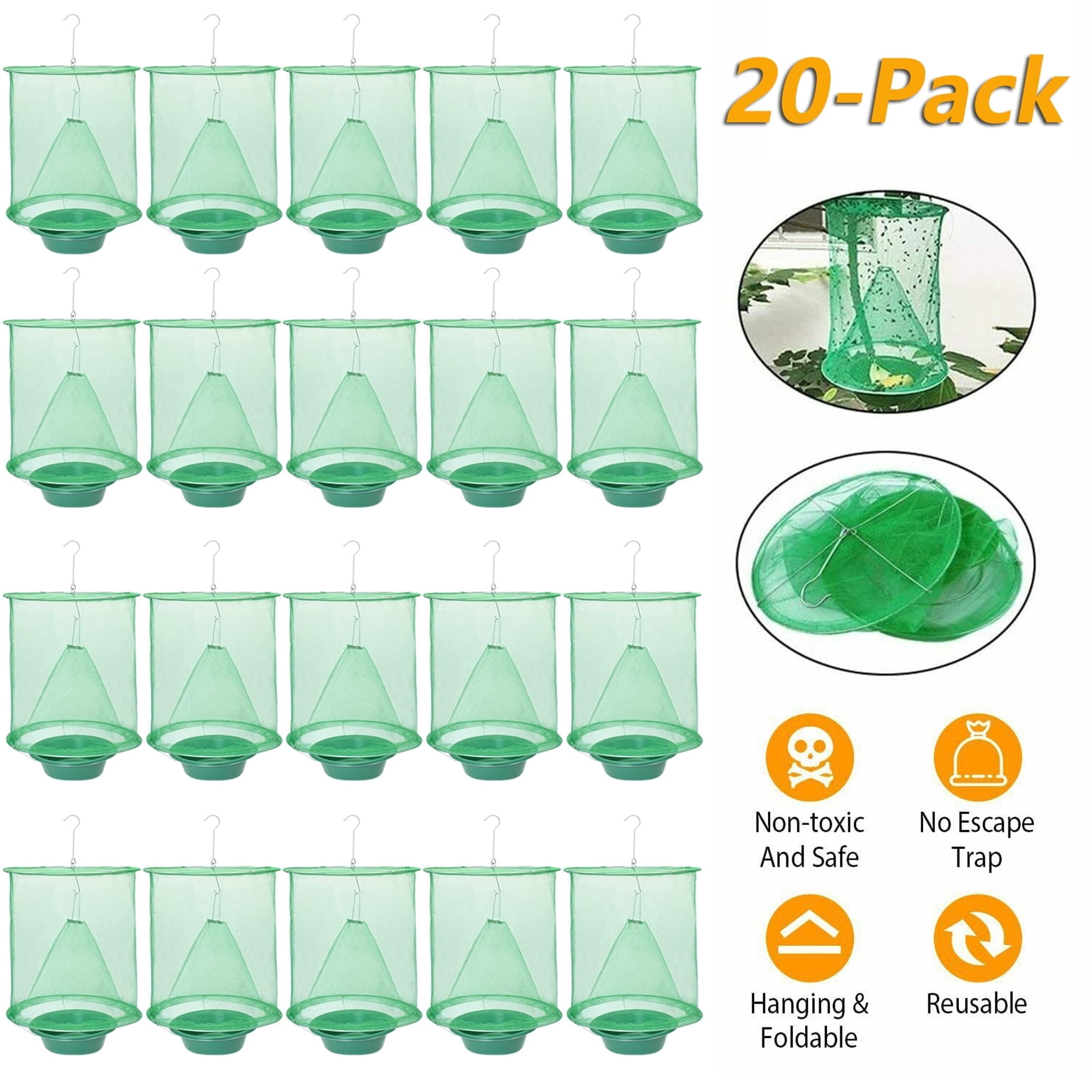 XIBUFE 20-Pack Fly Trap Reusable Hanging Fly Catcher Cage with Pots ...
