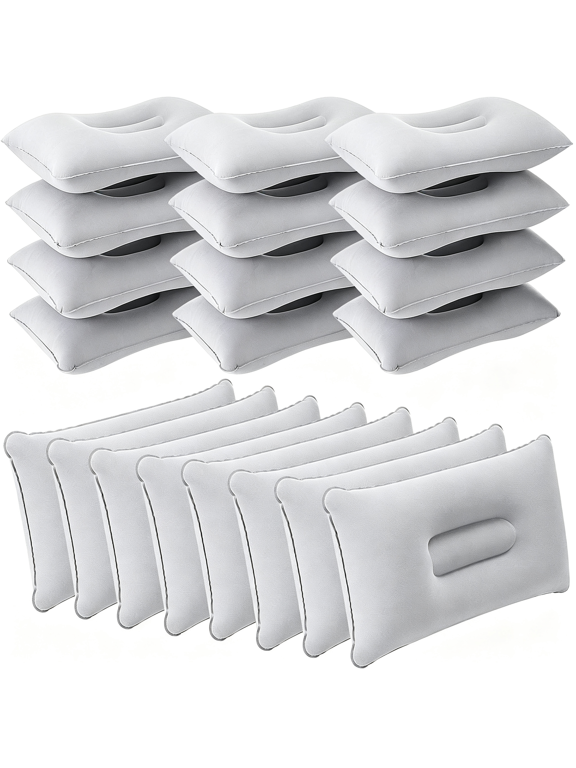 20 Pack Inflatable Pillows for Camping Travel Beach Vacation Sand Squared Flocked Soft Fabric Backpacking Ultralight Pillows for Office Sleeping Neck Head Lumbar Support(Gray)