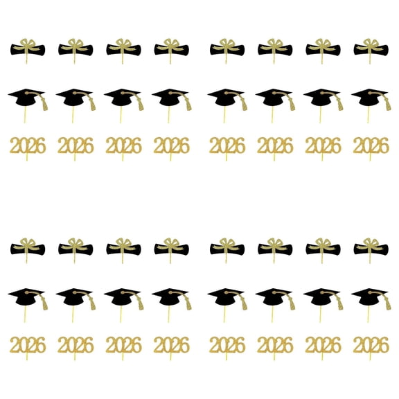 XIBUFE 2026 Graduation Cupcake Toppers 48Pcs,Food Picks with Grad Cap&Diploma,Mini Cake Decorations for Graduation Party Supplies Graduation Cake Decorations