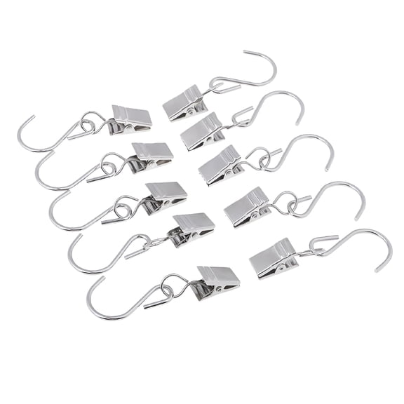 XIBUFE 2026 New 10Pcs Hanger Clips with S Hook for Hanging,Metal Curtain Clip Pegs Pin/Metal Wire Holder for Rope String Light,Gutter Hangers for Lights,Curtain Clips Hanging Clamp Hooks Hanger Clips