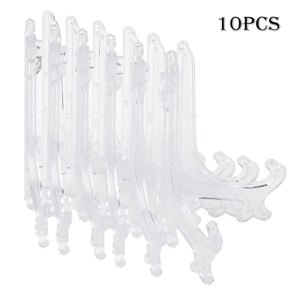 XIBUFE 2026 New 10Pcs Plastic Display Plate Stand Easel Frames Pictures Bowls Holder for Home,Office,Gallery,Store Clear