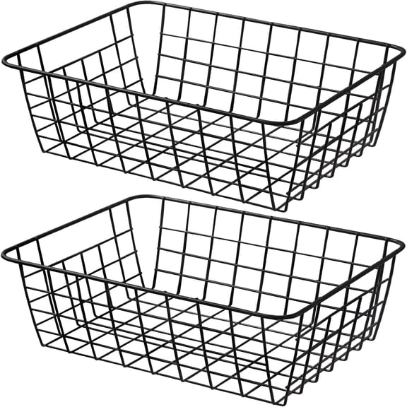 XIBUFE 2026 New 11" Upright Freezer Storage Baskets,Black Wire Storage Bins Small Basket for Freezer,Pantry,Bathroom Organizing,Wire Baskets for Pantry Set of 2