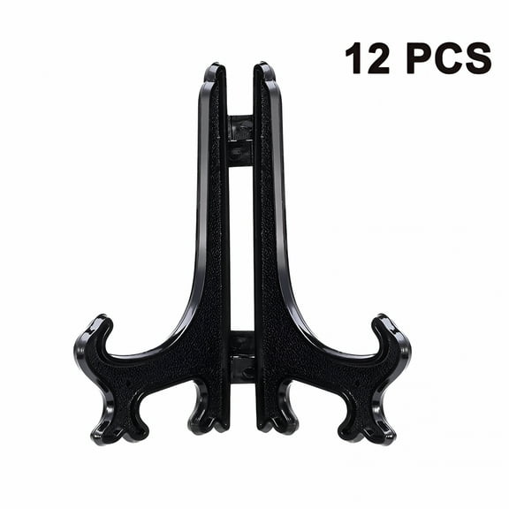 XIBUFE 2026 New 12 Pieces Mini Easel Stands Plastic Plate Stand Holder Display Picture Easel Stand for Display Picture Frame Collectibles Desktop Weddings Party Home Decoration,Black6 Inch