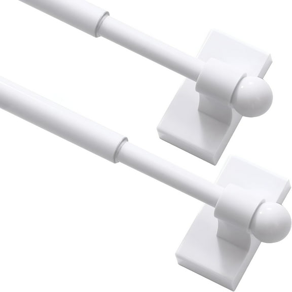XIBUFE 2026 New 2 Pack Magnetic Curtain Rods for Metal Doors with Adjustable Length,Extends From 16 Inch to 28 Inch Magnetic Cafe Curtain Rod,Easy Installation for Any Steel Spaces,White,2 Pack