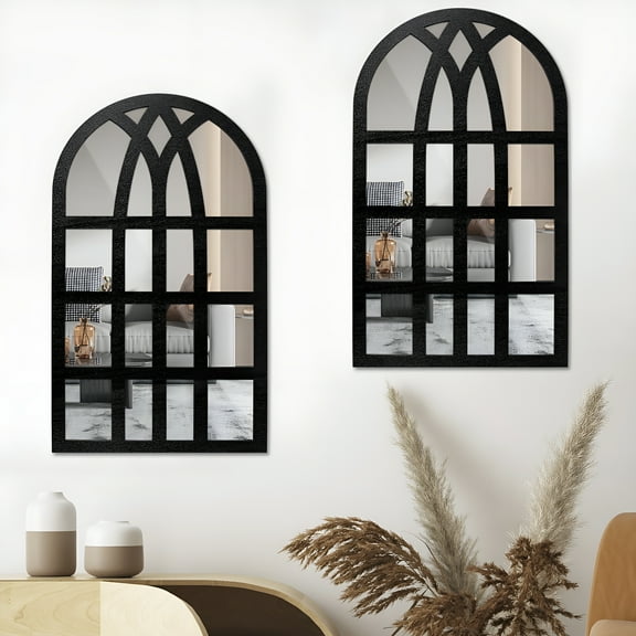 XIBUFE 2026 New 2-Piece Acrylic Rectangular Windowpane Mirror Set,Wooden Frame Mirror,Decorative Wall Mirror,Suitable for Living Room,Entryway,Dining Room,44X26Cm/44X22Cm