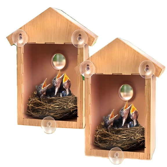 XIBUFE 2026 New 2 See Through One Way Mirrored Bird House-Suction Cup Window Mounted Bird Nesting Box for Bird Watching, Outdoor Use, Backyard, Nesting, Shelter, Wildlife Observation.