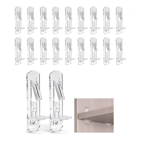 XIBUFE 2026 New 20 Pcs Locking Shelf Pegs 5Mm3/4" Plastic Clear Shelf Pins & Pegs for Kitchen Cabinets,Bookcases,Wardrobe Transparent Plastic Shelf Support Pins,Compatible with All Standard 5Mm Holes