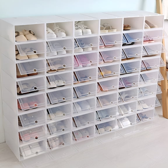 XIBUFE 2026 New 20Pcs Flip Shoe Box Set Rack Stack Foldable Storage Plastic Clear Home Organizer for Shoes,Sneakers,Slippers,Boots,Accessories,Closet Storage
