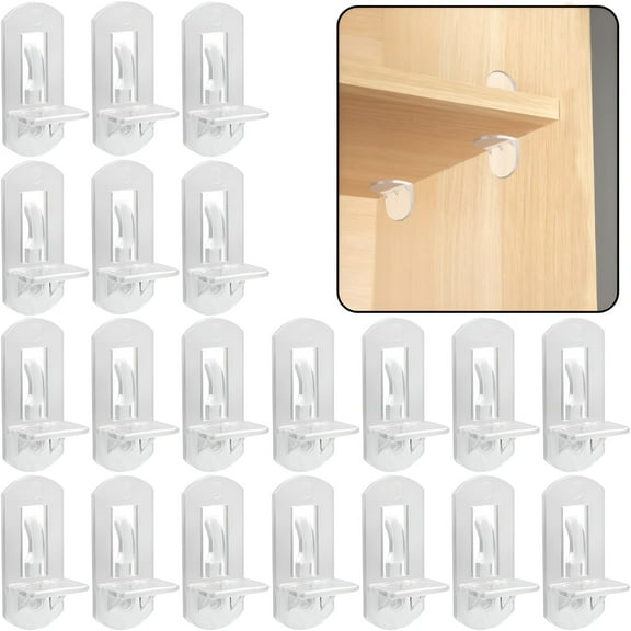 XIBUFE 2026 New 20Pcs Plastic Locking Shelf Support Pegs,8Mm Shelf Pins,Self-Locking Bracket Clips,Clear Shelf Pegs for Kitchen,Cabinet,Furniture,Bookshelf,Closet 8Mm Peg X 1-3/16" Thick Shelves