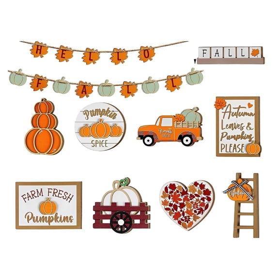 XIBUFE 2026 New 23-Piece Autumn Harvest Tiered Tray Decor Set with Pumpkin Maple Leaf Motifs for Home Decor,Kitchen,Dining Table,Fall Display