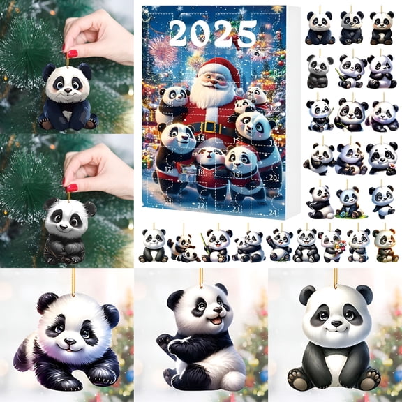 XIBUFE 2026 New 24-Day 2D Acrylic Christmas Advent Calendar Panda Pendant Blind Box for Holiday,Gifts,Stocking Stuffers,Kids,Adults,Festive,Party