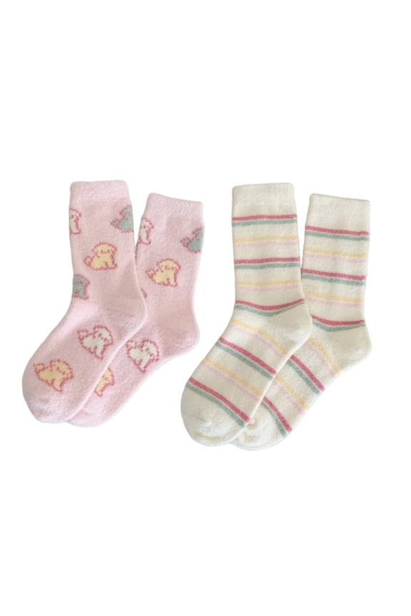2026 New 2Pairs Socks Plush Australian Wool Fuzzy Socks Cozy Long Socks for Autumn and Winter Slip Resistant Comfort for Indoor Leisure for Home Lounging Relaxing Style3