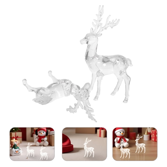 XIBUFE 2026 New 2Pcs Decorative Deer Acrylic Christmas Reindeer Figurine for Holiday Decor Transparent Tabletop Ornament Reindeer Christmas Decor