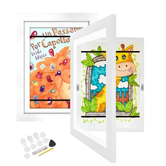 XIBUFE 2026 New 2Pcs Kids Art Frame | Front Opening Kids Artwork Frames Framed Art Picture, Picture Storage Frames Crafts Drawing Hanging Art Display for A4 (White for Kids Artwork Frames Changeable)