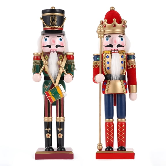 XIBUFE 2026 New 2Pcs Nutcracker Decorations Set,Wooden Nutcracker Soldier Christmas Ornaments Collectible Festive Xmas Figures Decor Gift Indoor for Home,Table,Shelf,Party,Holiday-12'' Green Red