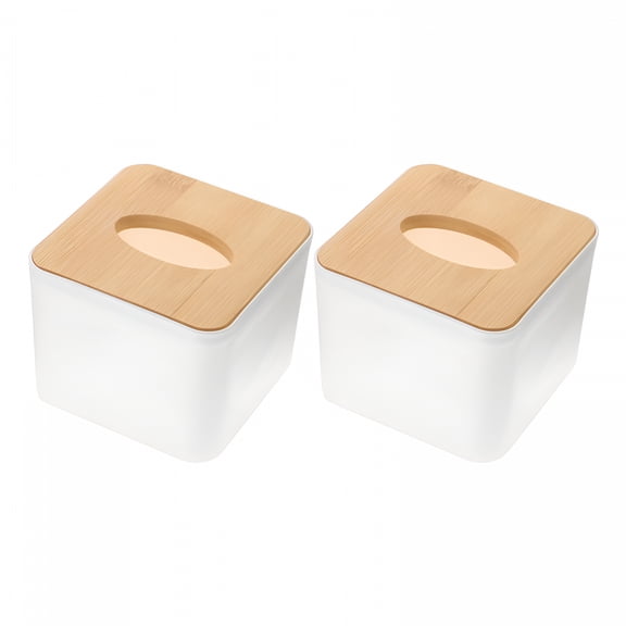 XIBUFE 2026 New 2Pcs Plastic Tissue Box Square Tissue Paper Holder with Wooden Cover for Home Office Tissue Box Cover Square