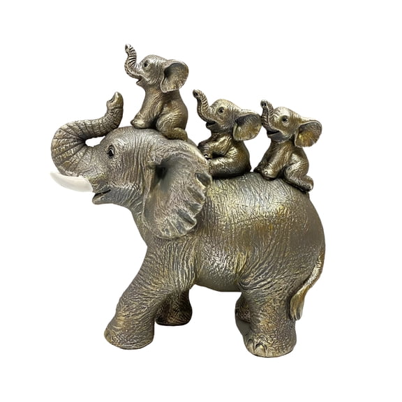 XIBUFE 2026 New 3 Baby Elephants Riding An Elephant StatueDesk Collectable Craft Sculpture Animal Figurine for Anniversary Parties Decor Bookshelf Bedroom for Home,Office,Desk,Shelf