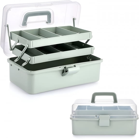 XIBUFE 2026 New 3-Layer Plastic Dividing Storage Box Craft Organizer&Storage with Adjustable Spacers Portable Handled Art Supply Organizer Multipurpose Home Utility Box for Medicine Sewing,Haze Green