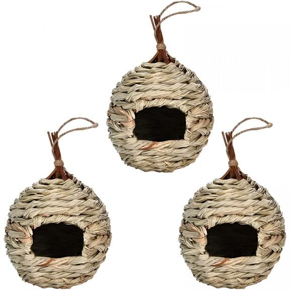 XIBUFE 2026 New 3 Pack Hummingbird House for Outside Hanging, Bird Houses Natural Grass Bird Nest Hand-Woven for Garden Home Outdoor Window