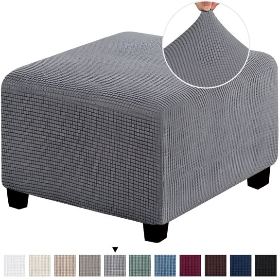 XIBUFE 2026 New 3 Sizes Square Jacquard Durable Customized Stretch Footrest Ottoman Cover Folding Storage Stool Furniture Protector Slipcover (Light Grey,S)