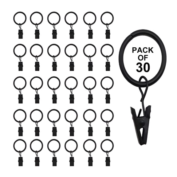 XIBUFE 2026 New 30 Pack Curtain Rings with Clips,Heavy Duty Drapery Clip,Tension Rods Hooks,Polish Black Curtain Hooks Hangers