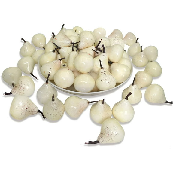 XIBUFE 2026 New 30Pcs Realistic Mini White Fake Pears,Simulation Lifelike Pears,Artificial Fake Fruits Pear Model for Photoshoot Props Home Kitchen Party Decoration