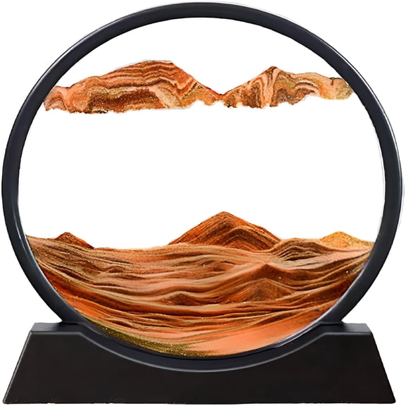 XIBUFE 2026 New 3D Dynamic Sand Art Liquid Motion,Moving Sand Art Picture Round Glass 3D Deep Sea Sandscape in Motion Display Flowing Sand Frame Relaxing Desktop Home Office Work Decor (12,Orange)