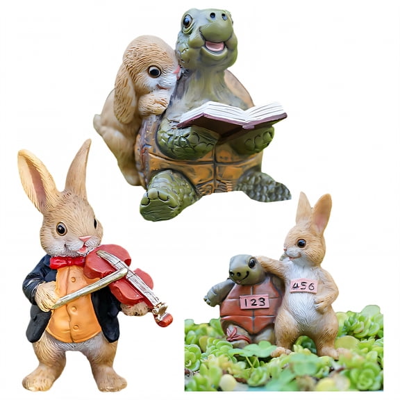 XIBUFE 2026 New 3Pcs Garden Statues,Resin Rabbit Sculpture Yard Decor,Fade Resistant Garden Statues for Outside for Garden,Lawn,Patio,Backyard,Style2